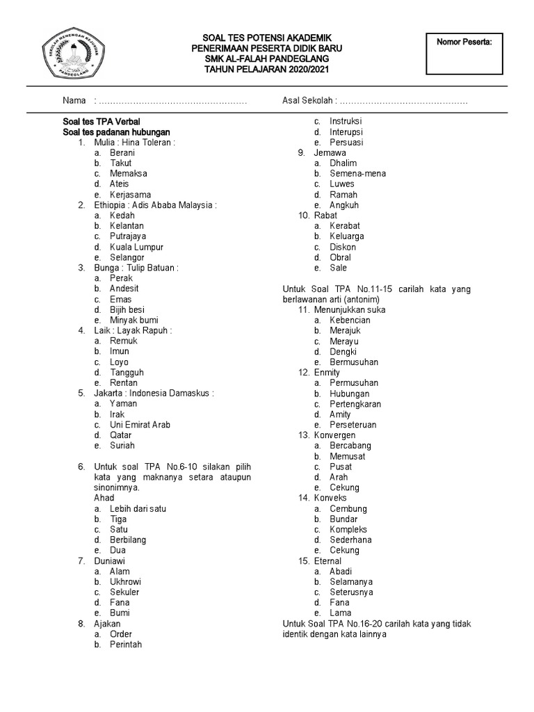 Soal Tes Potensi Akademik