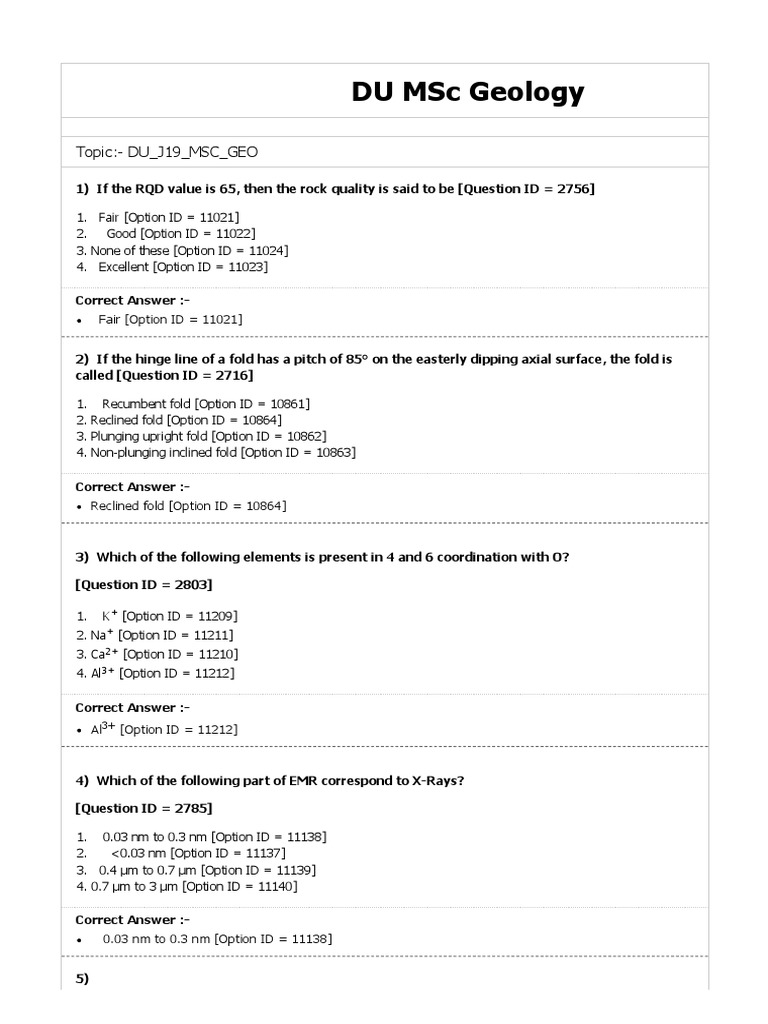 Geology Questions and Answers Key Concepts and Rock Types Discussed in