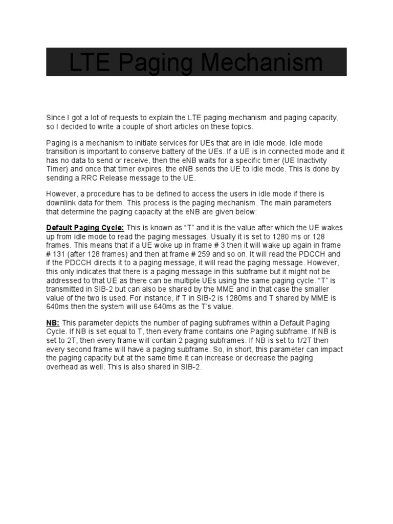 LTE Paging Mechanism PDF Computer Networking Data Transmission