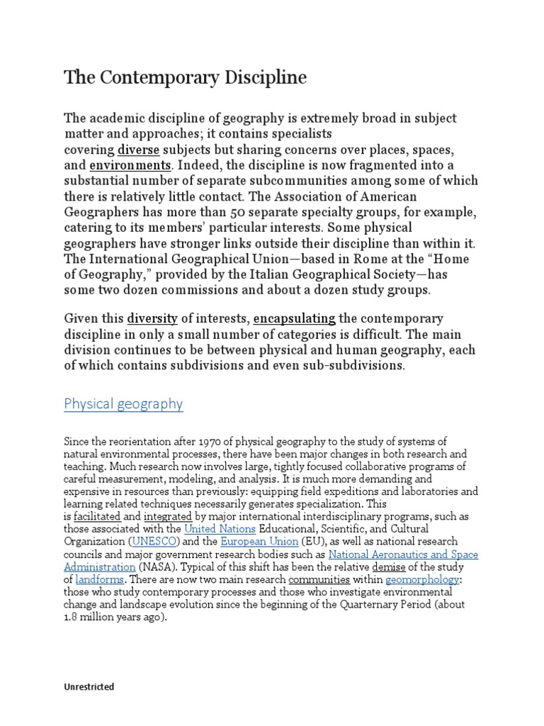 The Contemporary Discipline PDF Geography Environmental Science