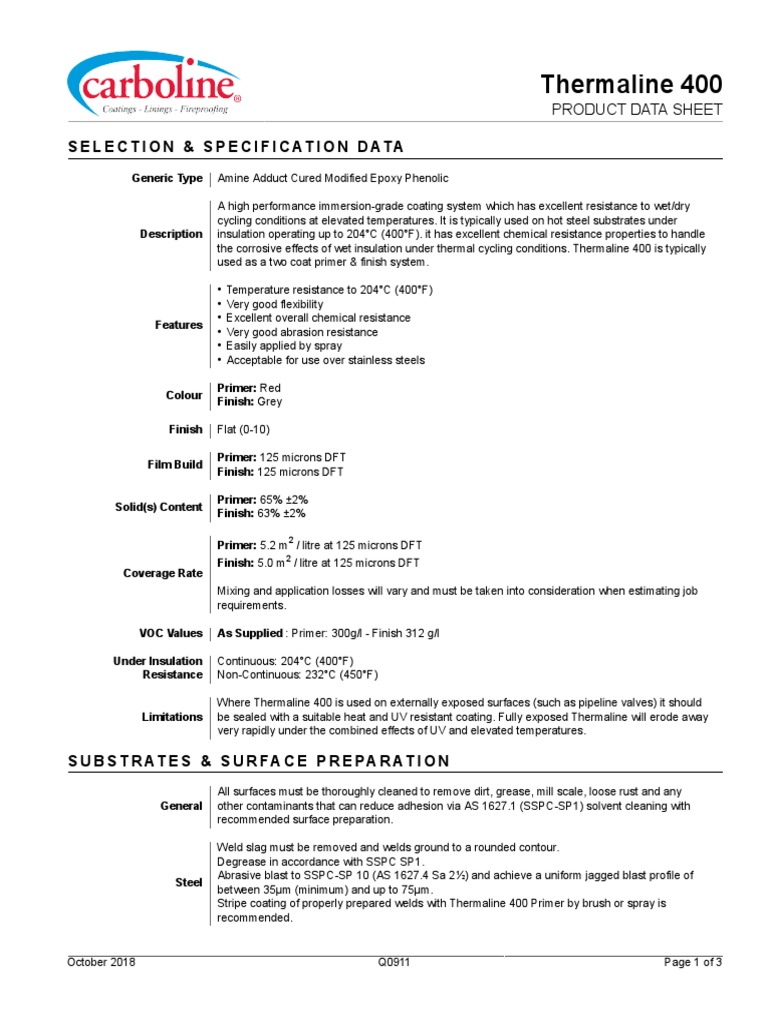 Thermaline 400: Selection & Specification Data | PDF | Epoxy ...