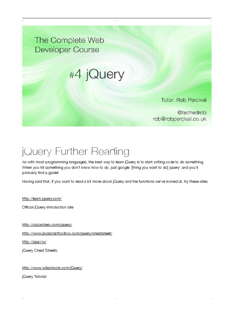 Lecture 141 Jquery Further Reading Pdf