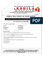 Sample Test Paper For Tntse 2019-20: Takshila's National Talent Scholarship Examination