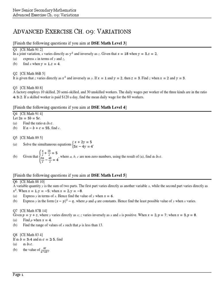 Adv Ex 09 Variations Teaching Mathematics Economies