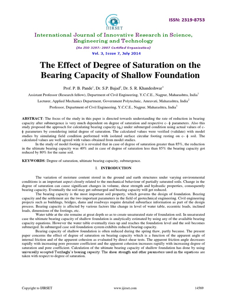 The Effect of Degree of Saturation On The Bearing Capacity of Shallow ...