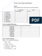 Mathematics Take-Home Assessments: Part 1: Place Values and Values