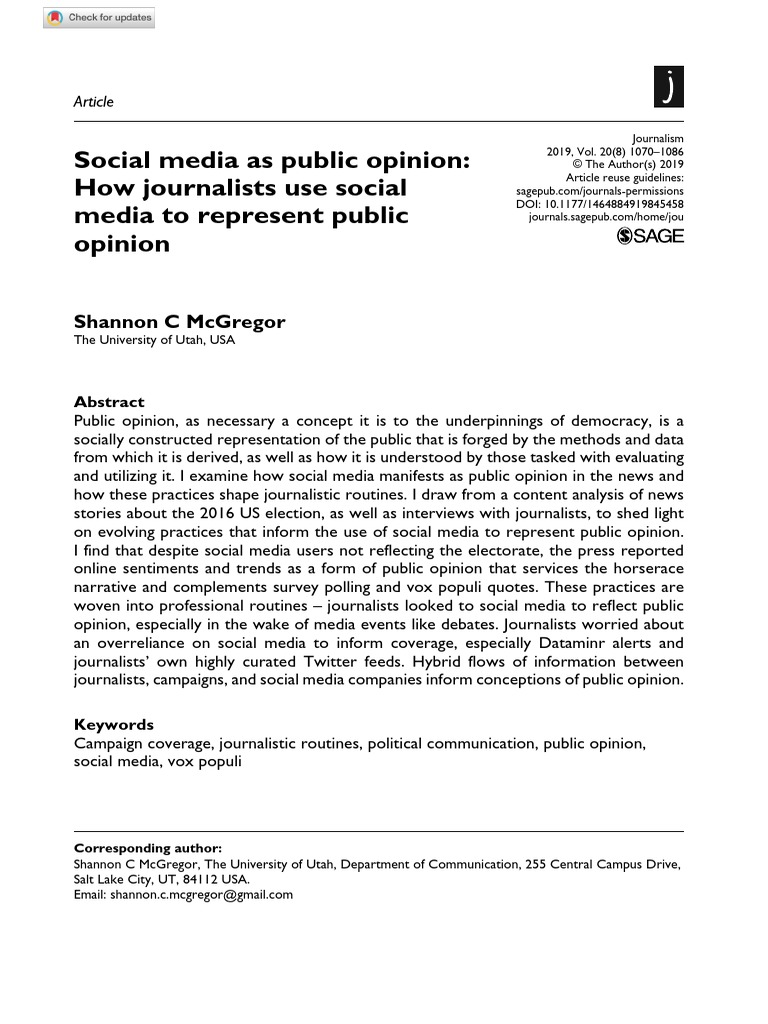 Social Media As Public Opinion: How Journalists Use Social Media To ...