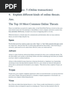 Worksheet No. 5 (Online Transactions) 4. Explain Different Kinds of Online Threats. Ans. The Top 10 Most Common Online Threats