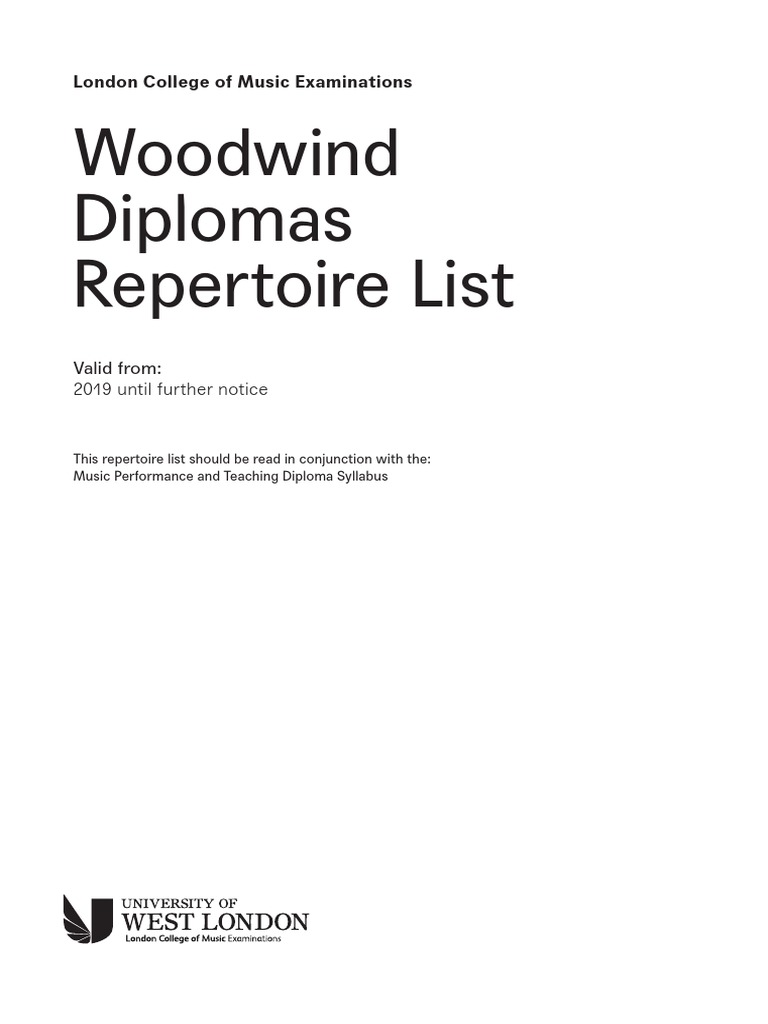 Woodwind Diplomas Repertoire List London College of Music Examinations
