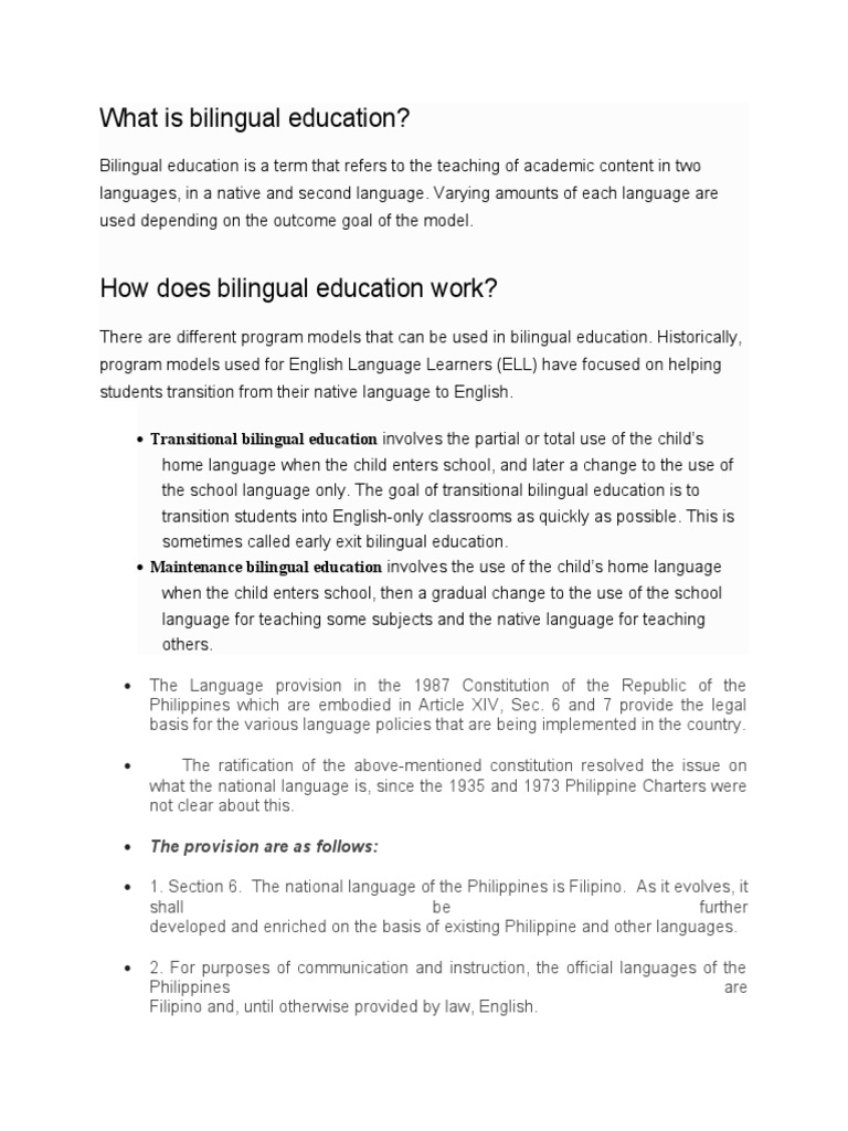Overview of Bilingual Education in the Philippines | PDF ...
