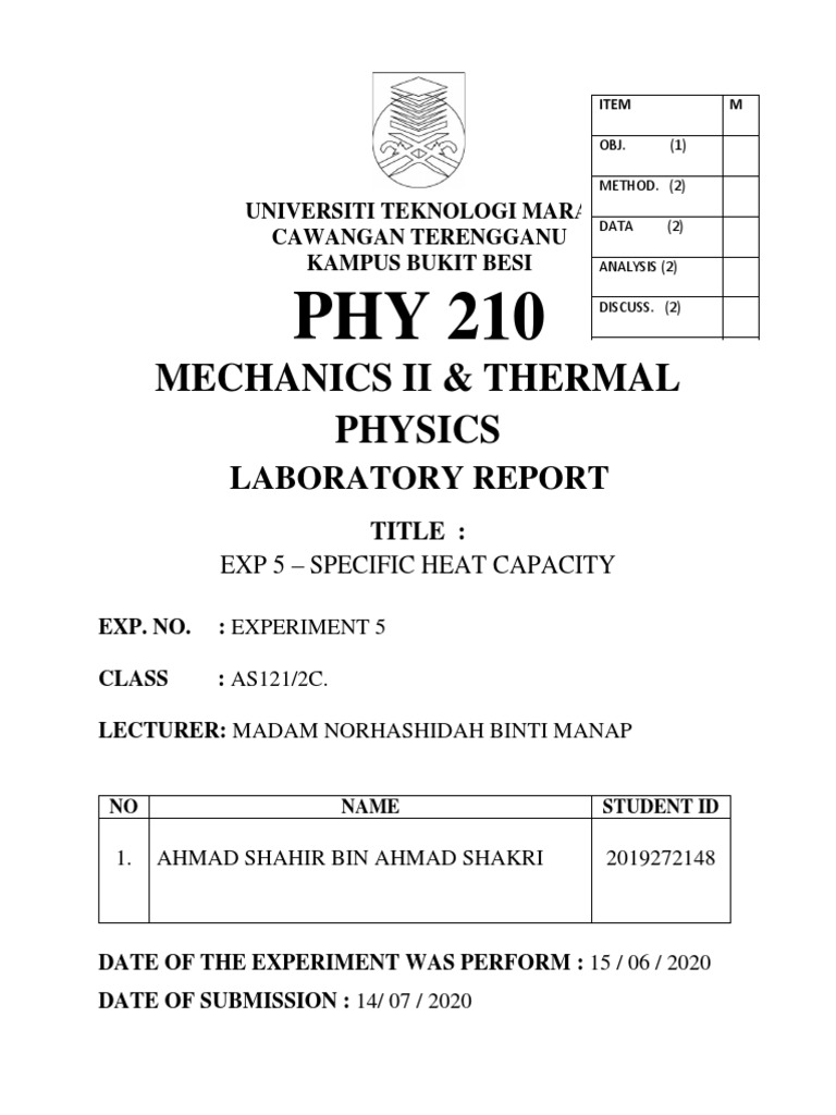 Lab Report Specific Heat Pdf Pdf Heat Capacity Heat