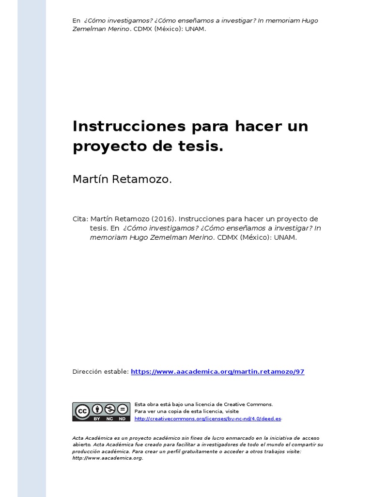 Martin Retamozo 2016. Instrucciones para Hacer Un Proyecto de Tesis PDF ...