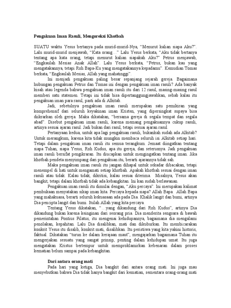 Pengakuan Iman Rasuli dalam Khotbah | PDF