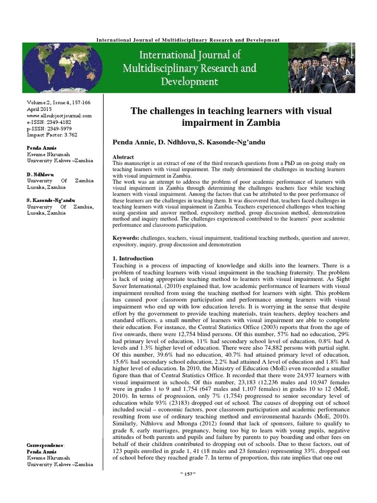 The Challenges in Teaching Learners With Visual Impairment in Zambia