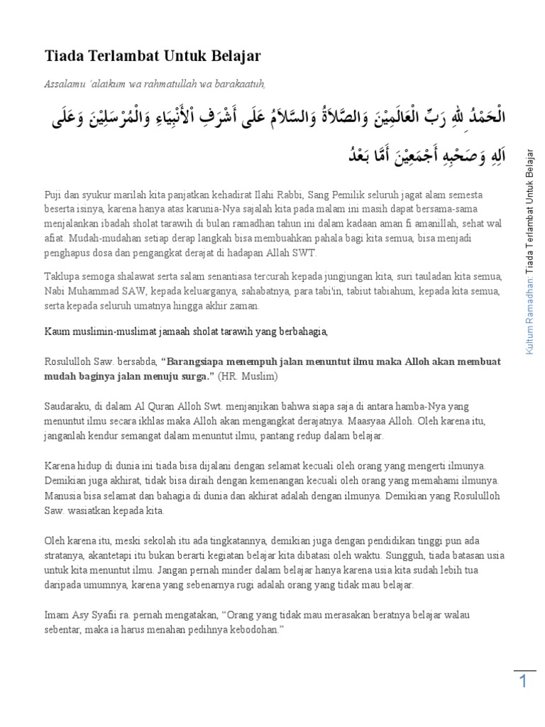 Tiada Terlambat Untuk Belajar Pdf