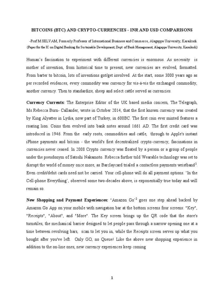 Bitcoins (BTC) and Crypto-Currencies - Inr and Usd Comparisons | PDF |  Bitcoin | Cryptocurrency