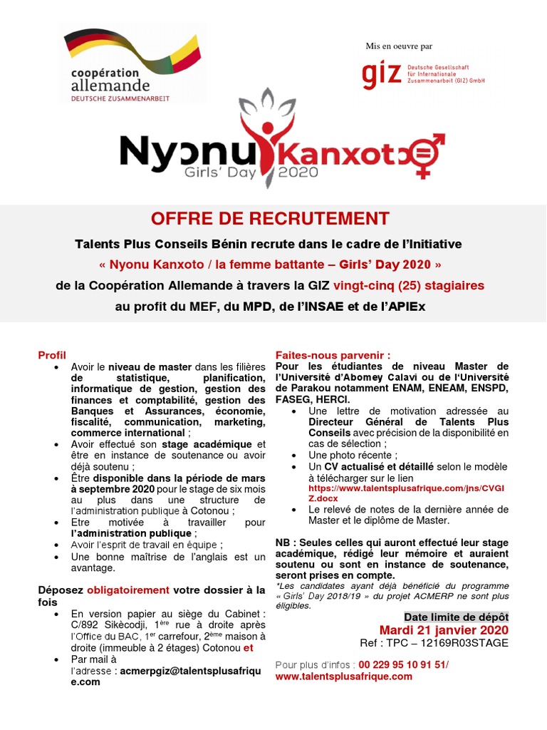 Offre De Recrutement Talents Plus Conseils Benin Recrute Dans Le Cadre De L Initiative Affaires Economie
