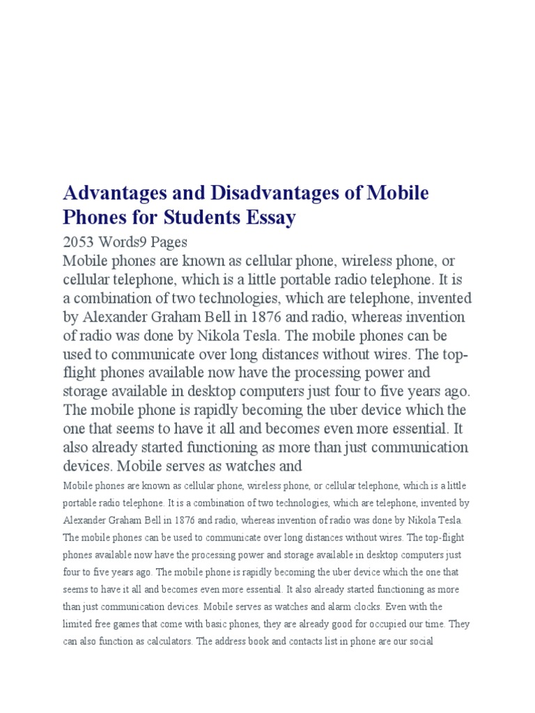 Advantages and Disadvantages of Mobile Phones | Download Free PDF