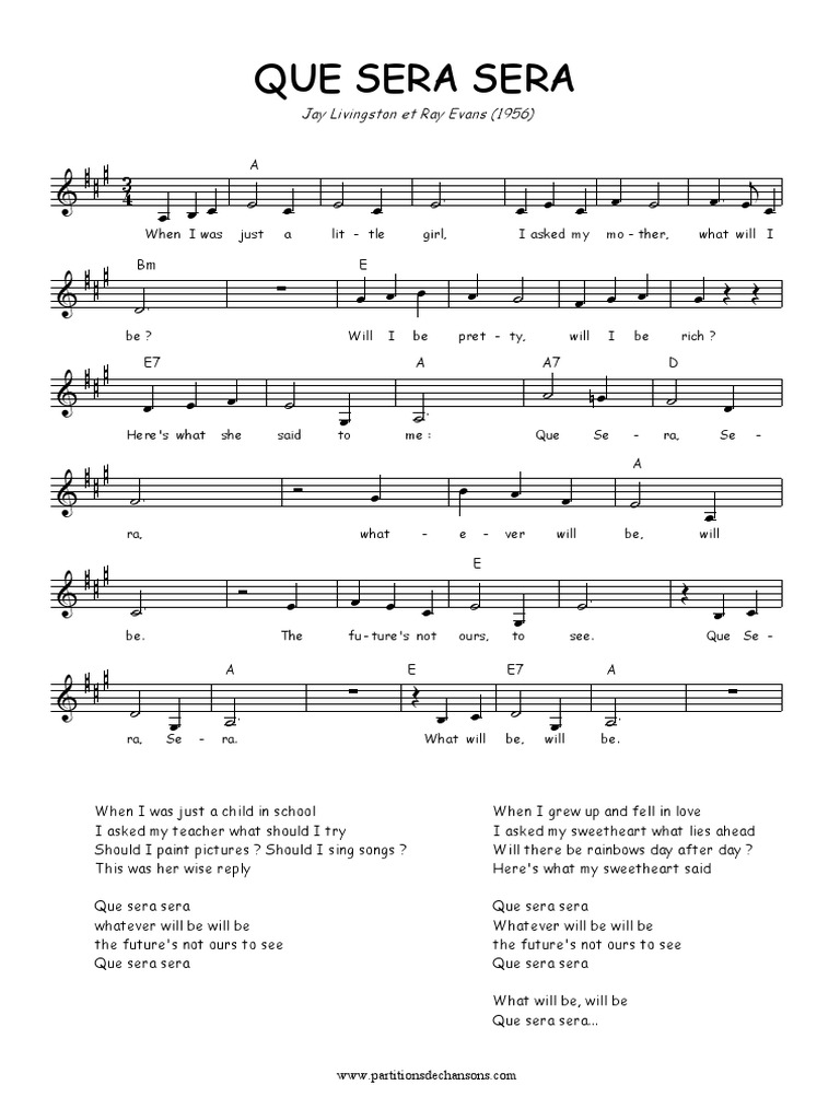 Que Sera Sera Jay Livingston et Ray Evans (1956) Entertainment (General)