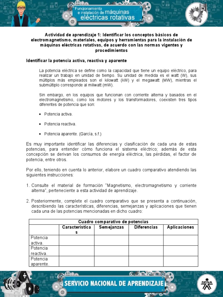 Evidencia Cuadro Comparativo Identificar La Potencia Activa Reactiva Y 