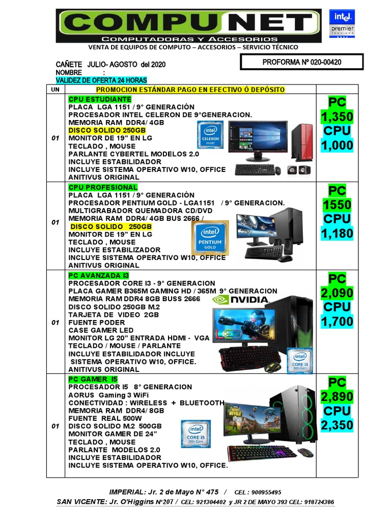 Proforma de PC y Laptop Julio 2020 Nuevo | PDF | Impresora (Computación ...