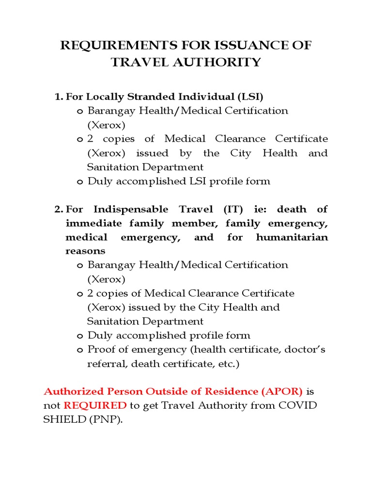 Requirements For Issuance of Travel Authority PDF