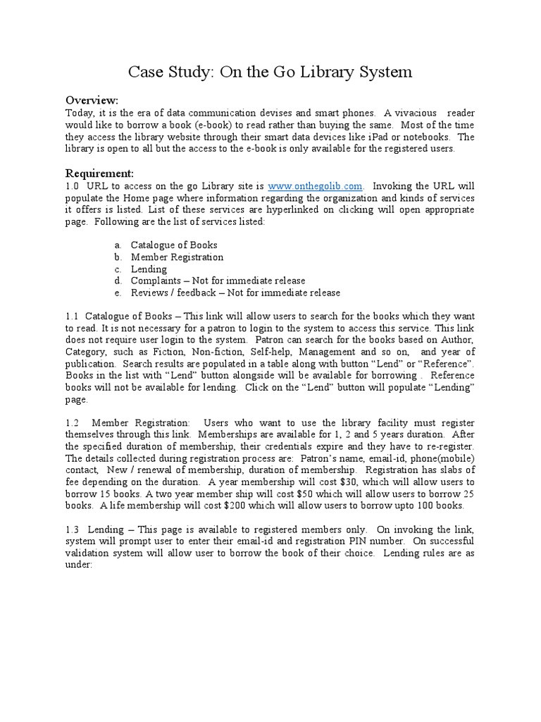 Case Study: On The Go Library System: Overview | PDF | Books | E Books