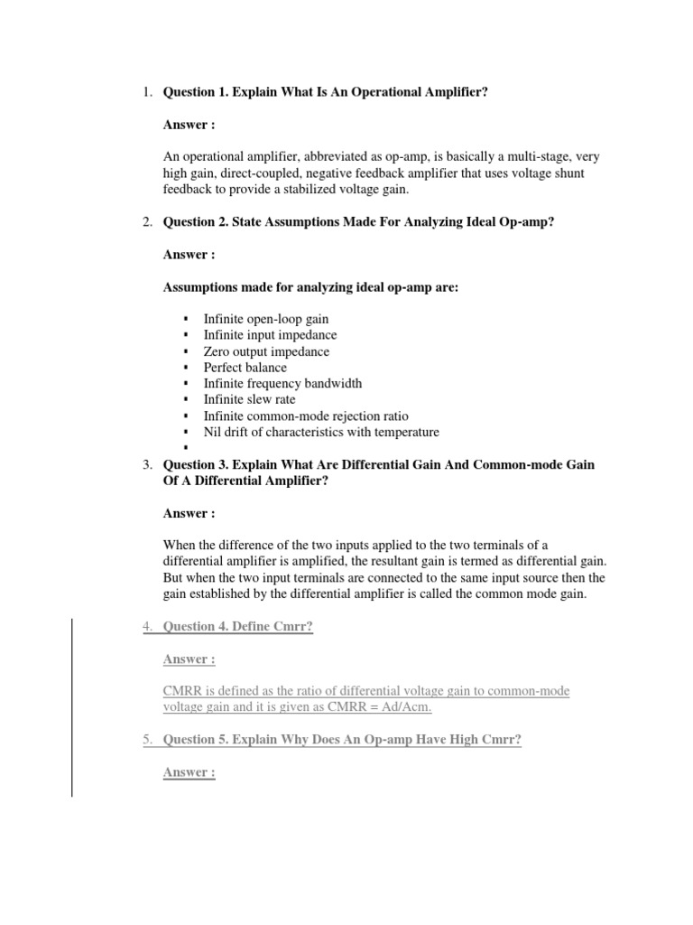 Operational Amplifier Interview Questions PDF Operational Amplifier