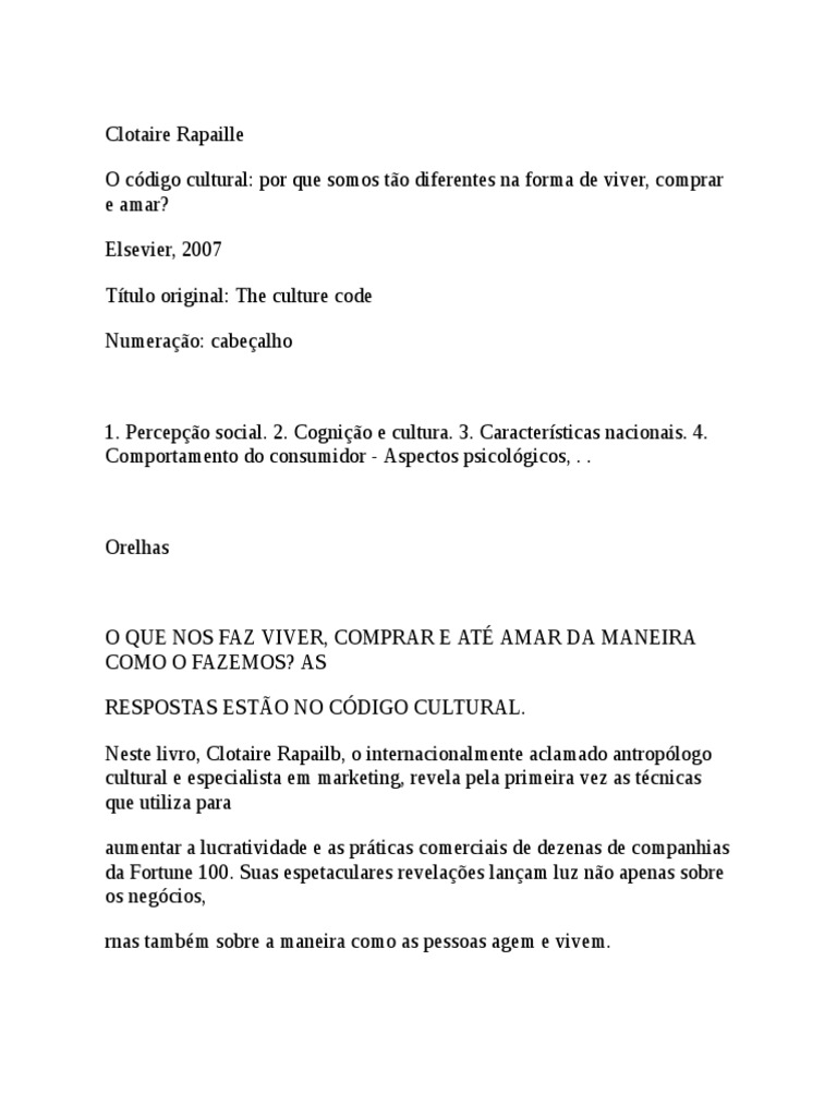 O Código Cultural Por Que Somos Tão Diferentes Na Forma de Viver ...