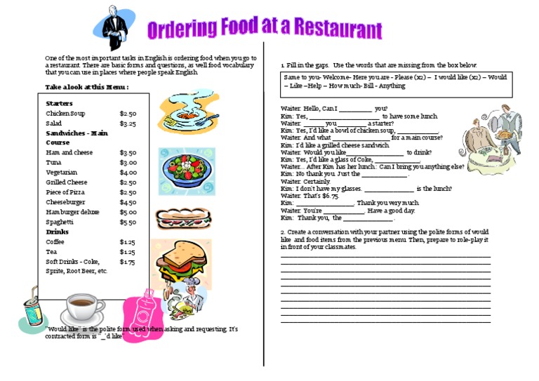 Ordering Food Vocabulary and Practice | PDF | Lunch | Waiting Staff