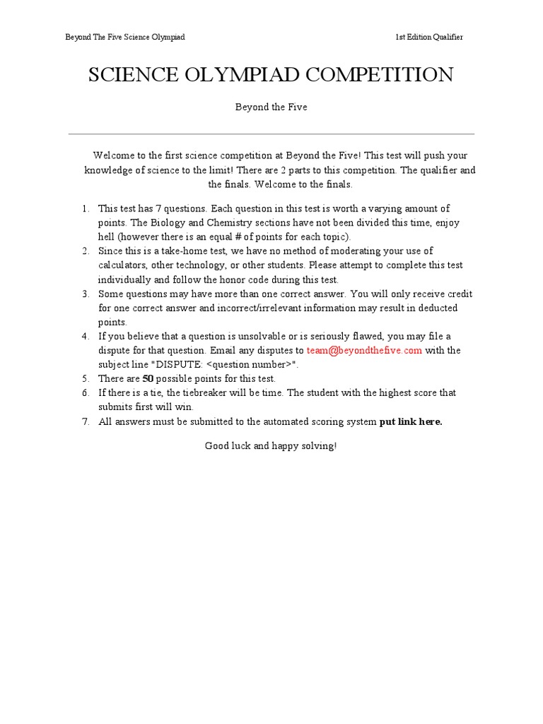 Science Olympiad Qualifier Exam Guide | PDF | Cell (Biology) | Glucose