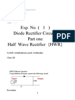 Exp. No. (1) Diode Rectifier Circuits Part One Half Wave Rectifier (HWR)