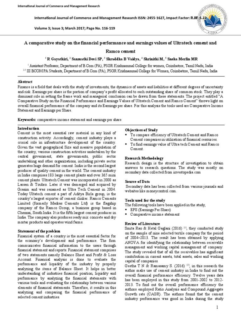 A Comparative Study On The Financial Performance and Earnings Values of ...