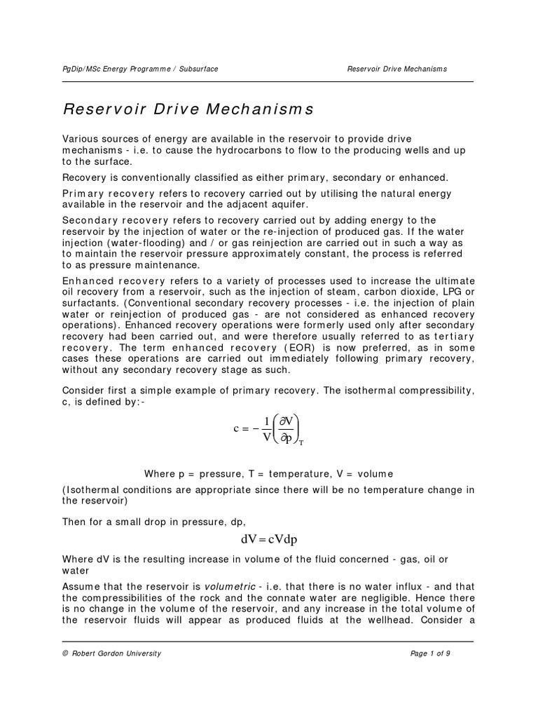 Reservoir Drive Mechanisms CVDP DV PDF Enhanced Oil Recovery