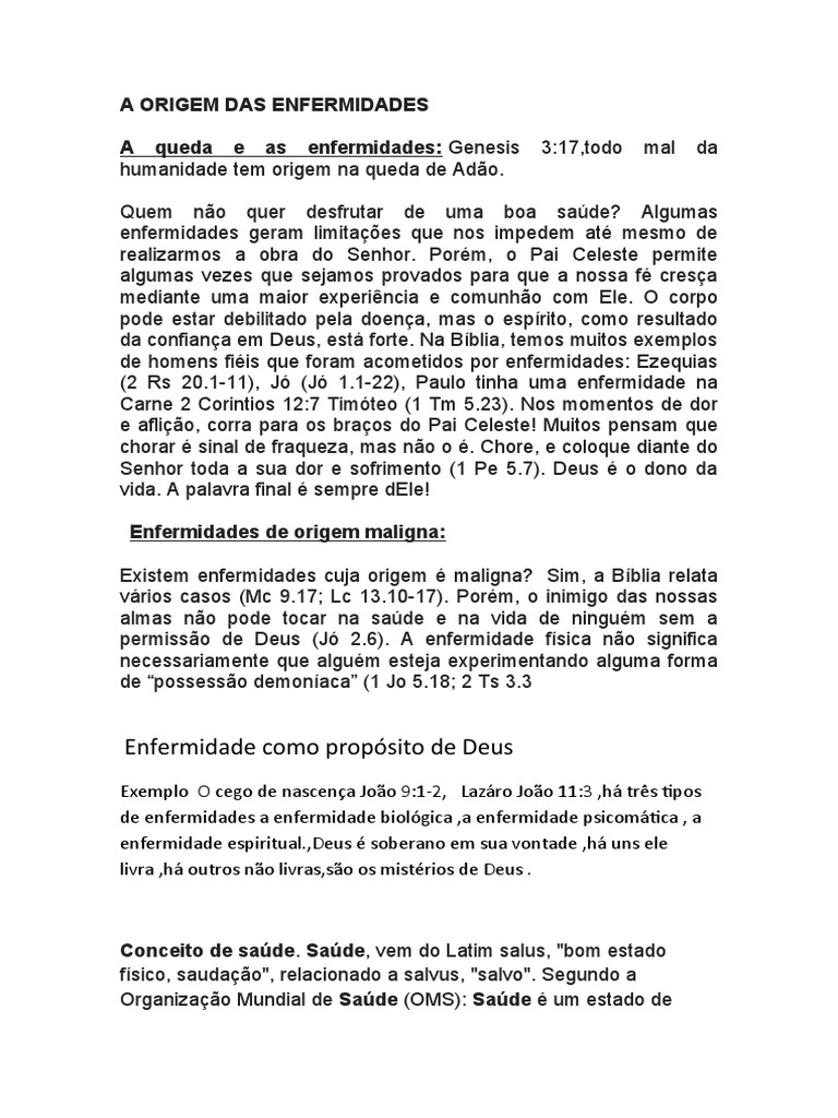 A Origem das Enfermidades na Bíblia | PDF | Religião e Espiritualidade