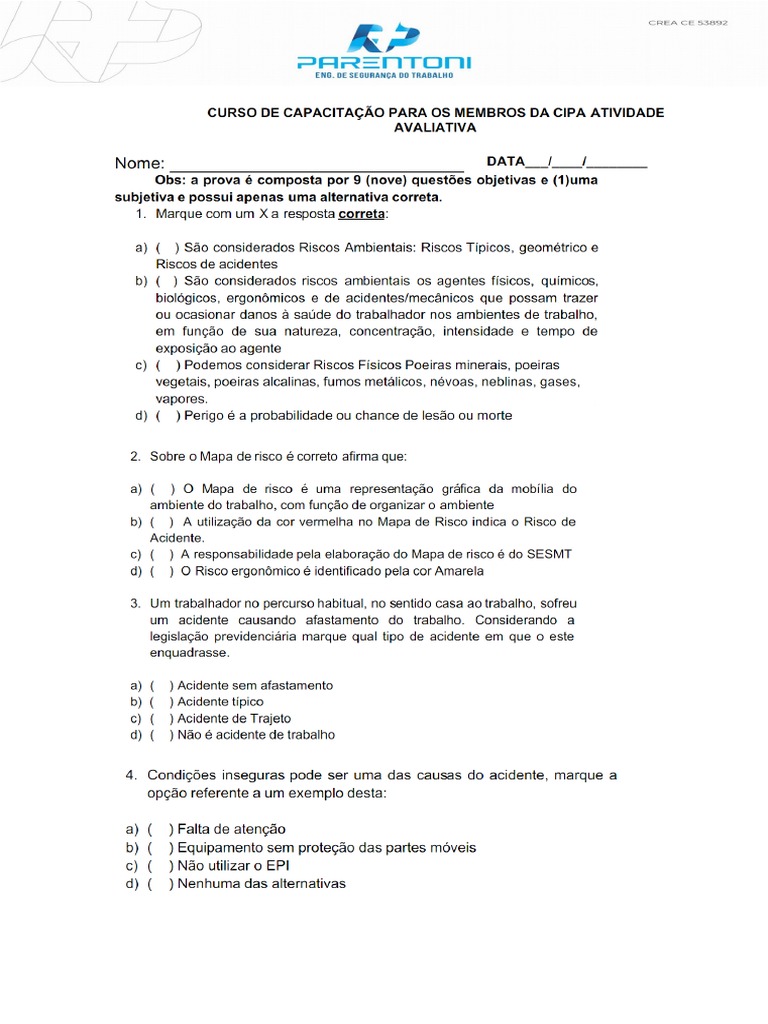 Prova CIPA 2025: Estrutura e Atribuições | PDF
