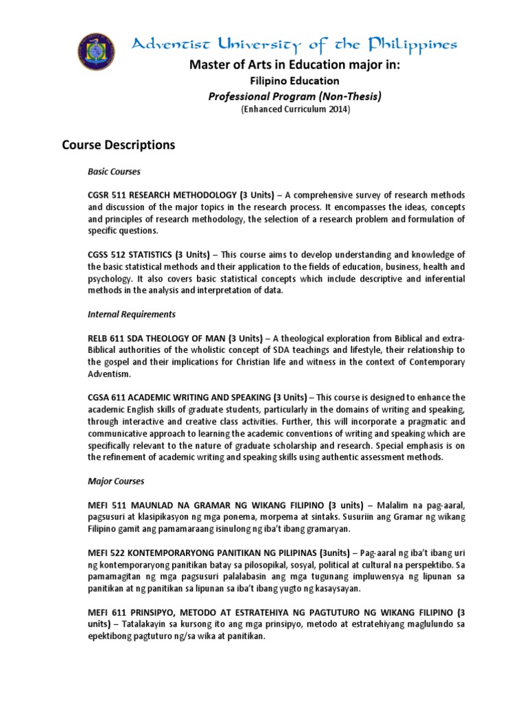 MAED in Filipino Education Program | PDF | Curriculum | Statistics