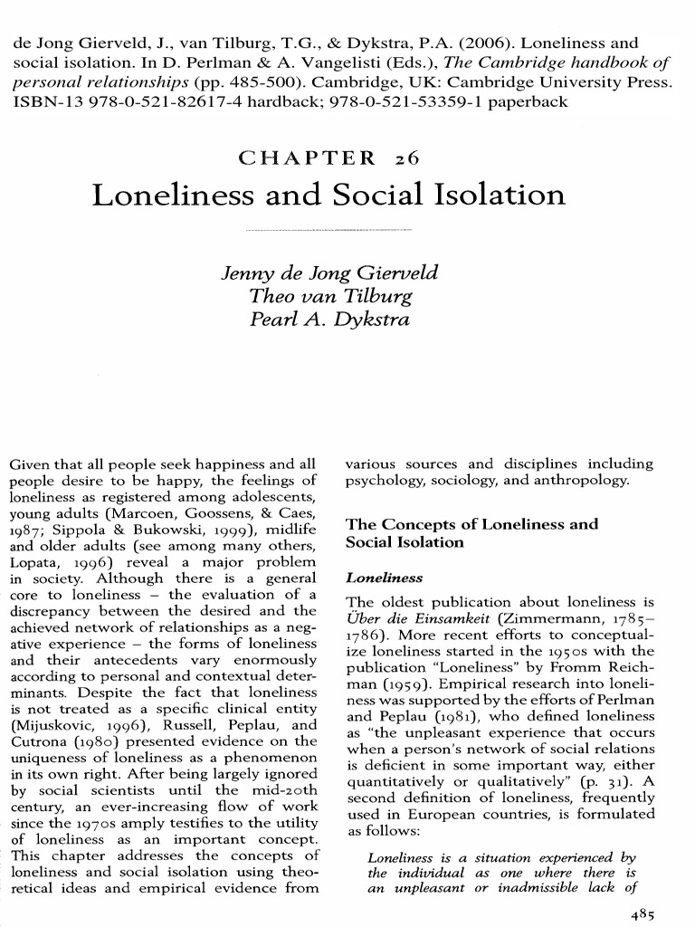 Understanding Loneliness and Isolation | PDF | Loneliness | Economic ...