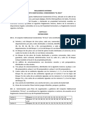Modelo de Reglamento Interno de Un Condominio o Ciudadela | PDF | Condominio  | Propiedad