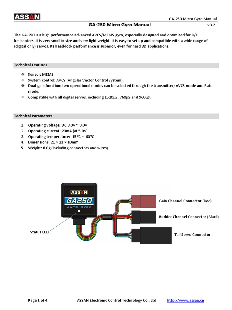 GA-250 Micro Gyro Manual | PDF | Gyroscope | Servomechanism