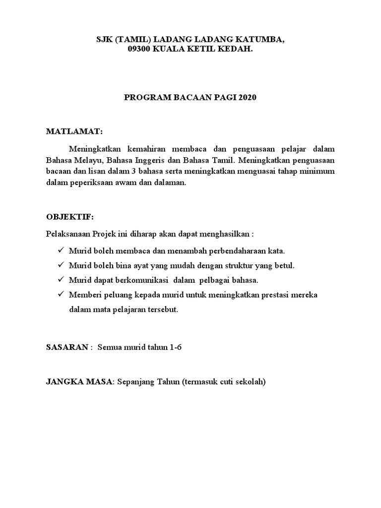 Program Bacaan Pagi 2020 SJKT | PDF | Karier & Perkembangan | Kajian ...