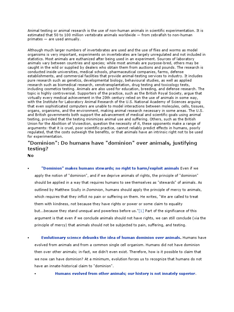 Animal Testing or Animal Research Is The Use of Non | PDF | Animal ...