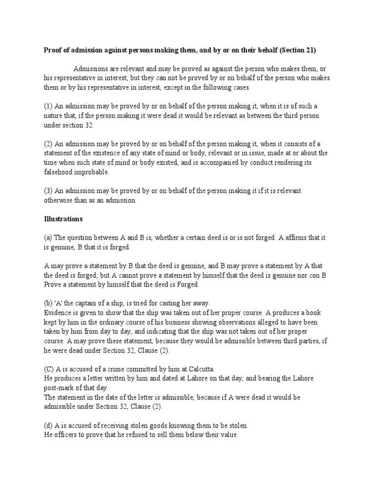 Admission Proof Under Section 21 | PDF | Government Information | Virtue