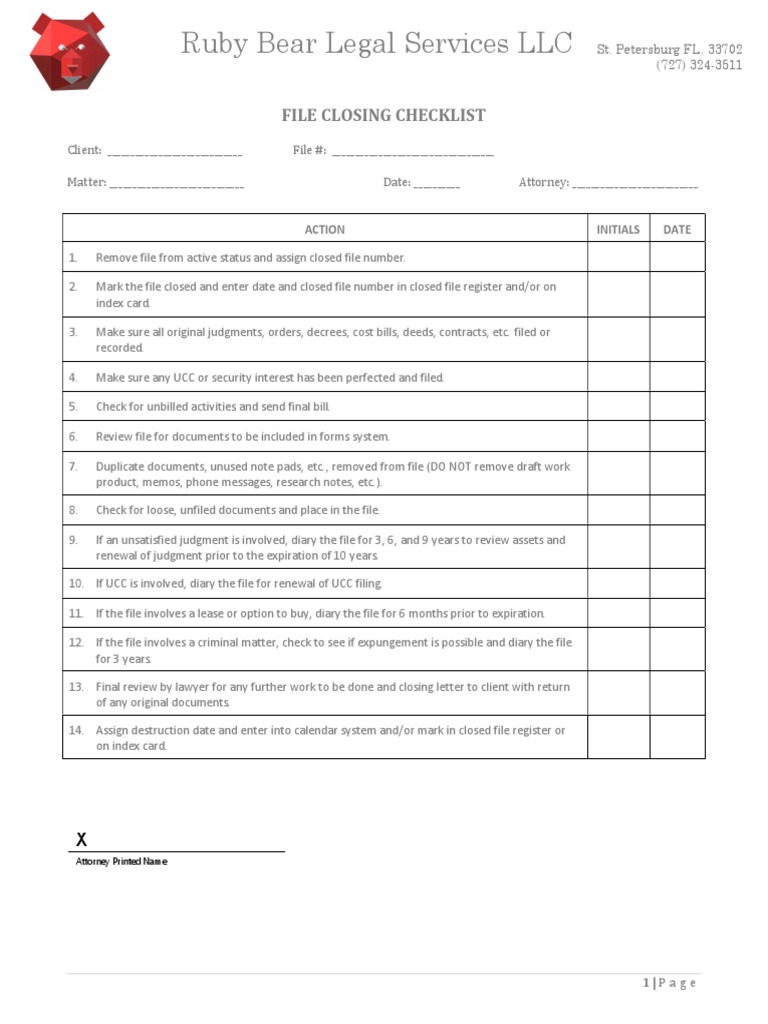 File Closing Checklist for Attorneys | PDF | Law