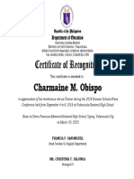 Charmaine M. Obispo: This Certificate Is Awarded To