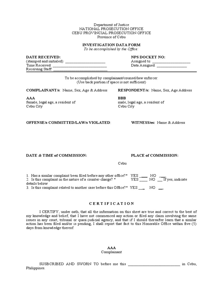 Cebu Investigation Data Form | PDF | Career & Growth | Social Science