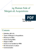 Managing Human Side of Mergers & Acquisitions: Savita Sawant Roll No: 8249