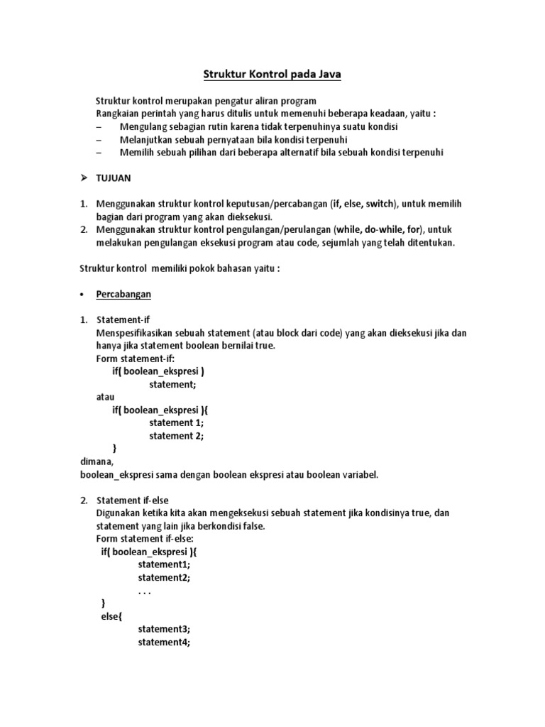 Struktur Kontrol Percabangan Java | PDF