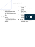 Business Plan Format: I. Title Page II. Iii. Executive Summary VI. Marketing Plan Strategy