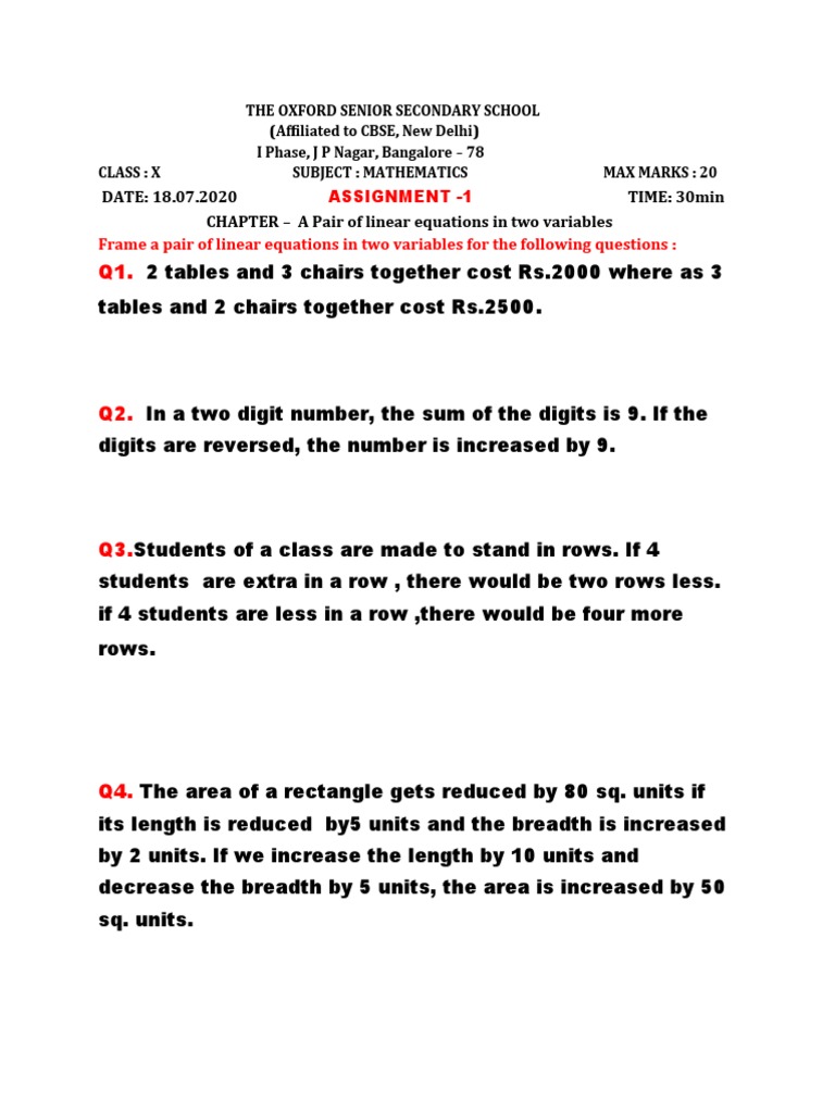 Class 10 Maths Assignment | PDF | Teaching Methods & Materials ...